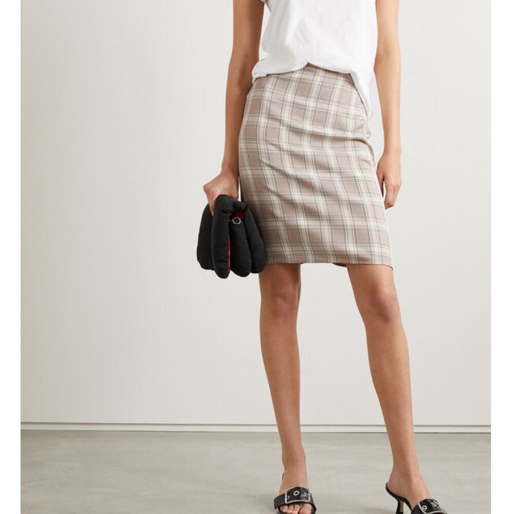 Reformation Isla Plaid Woven Skirt Cream Career Mini Office Workwear Size 4